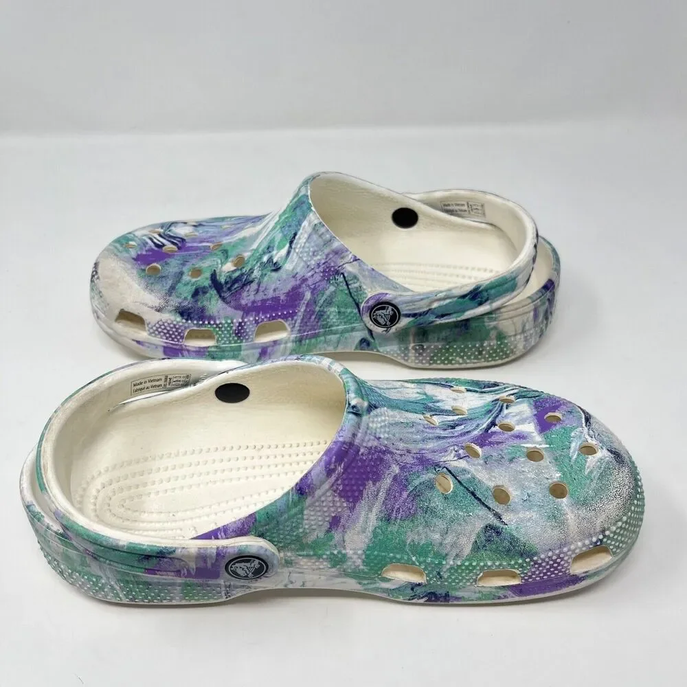 Crocs Classic Marbled Out of this World Clog Sandals Blue and White Women's 8